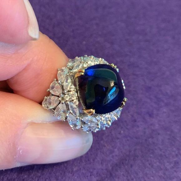 Sapphire ring, new, no tags, solid sterling, domed sapphire, white diamonds sz 7 - Picture 8 of 12